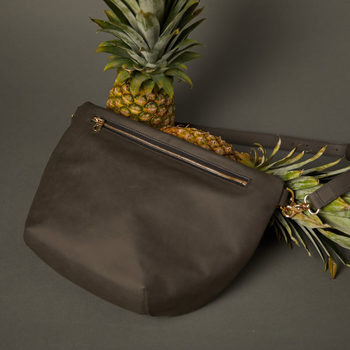 Upcycled Pinatex Multi-Wear Hobo Bag, Dark Grey