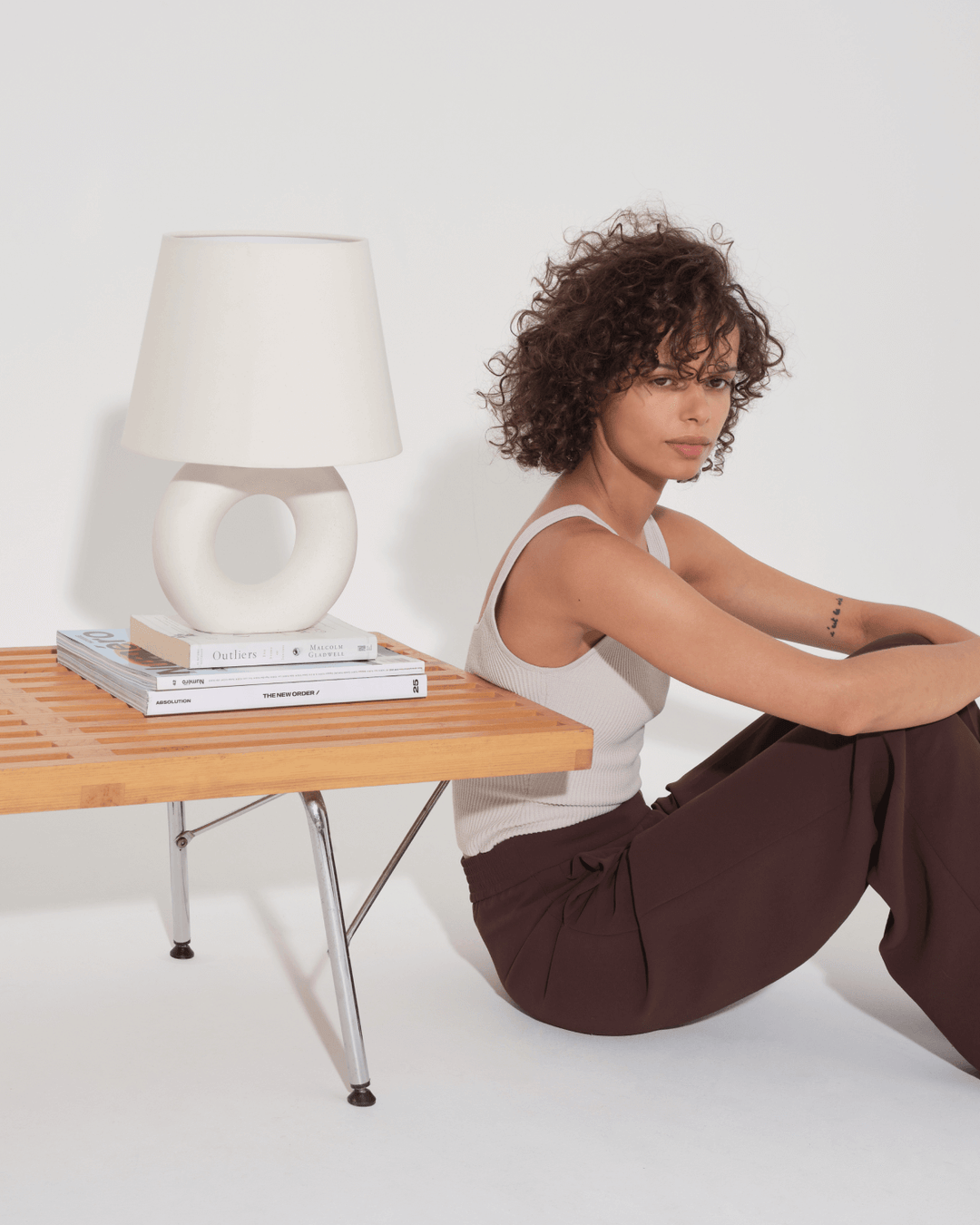 Plastic-Free Ceramic Donut Base Table Lamp, Cream