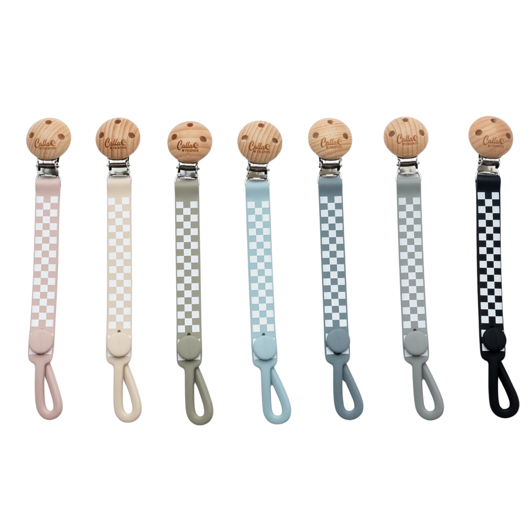 Non-Toxic Silicone Pacifier Clip, Checkered