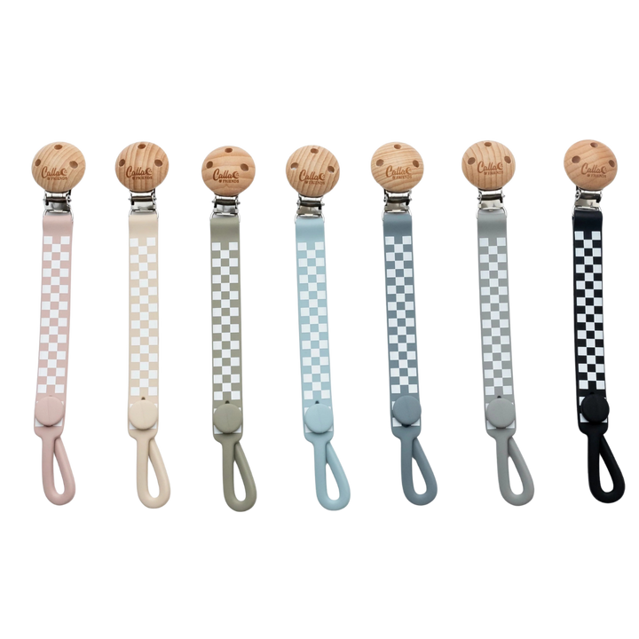Non-Toxic Silicone Pacifier Clip, Checkered