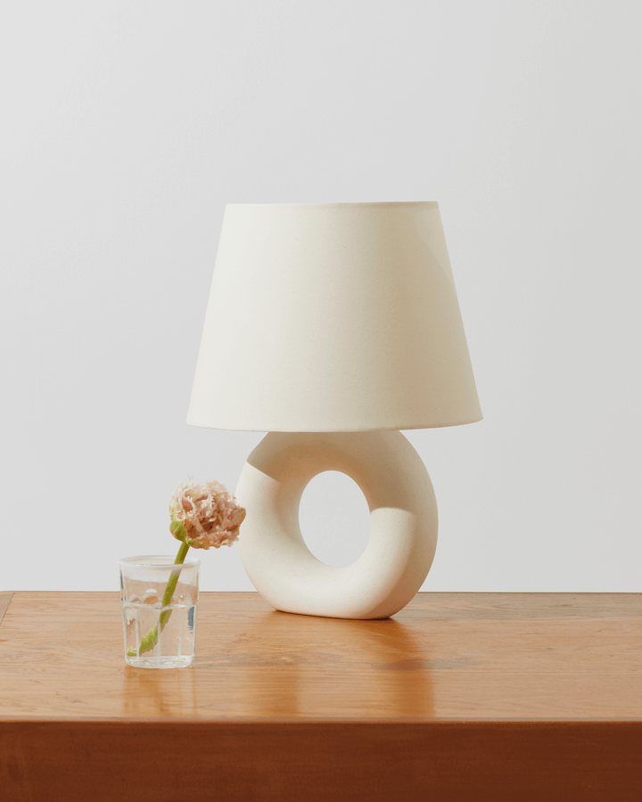 Plastic-Free Ceramic Donut Base Table Lamp, Cream