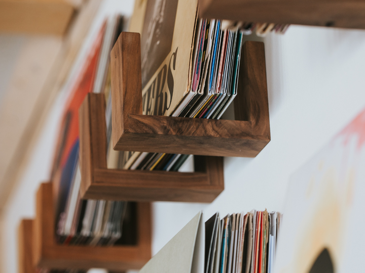 Handcrafted Hardwood Vinyl Record Wall Shelf, 2 Ct.