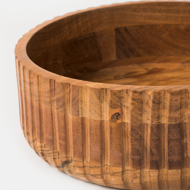 Handcrafted Etched Acacia Wood Stackable Dinnerware Bowls