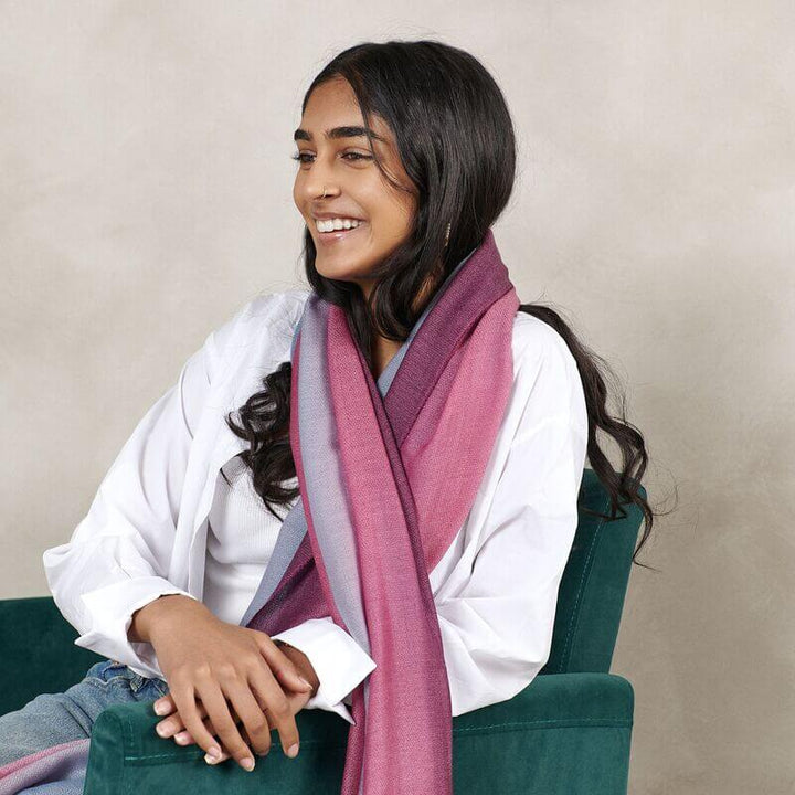 Handcrafted Cashmere Merino Scarf, 28" x 79", Iris