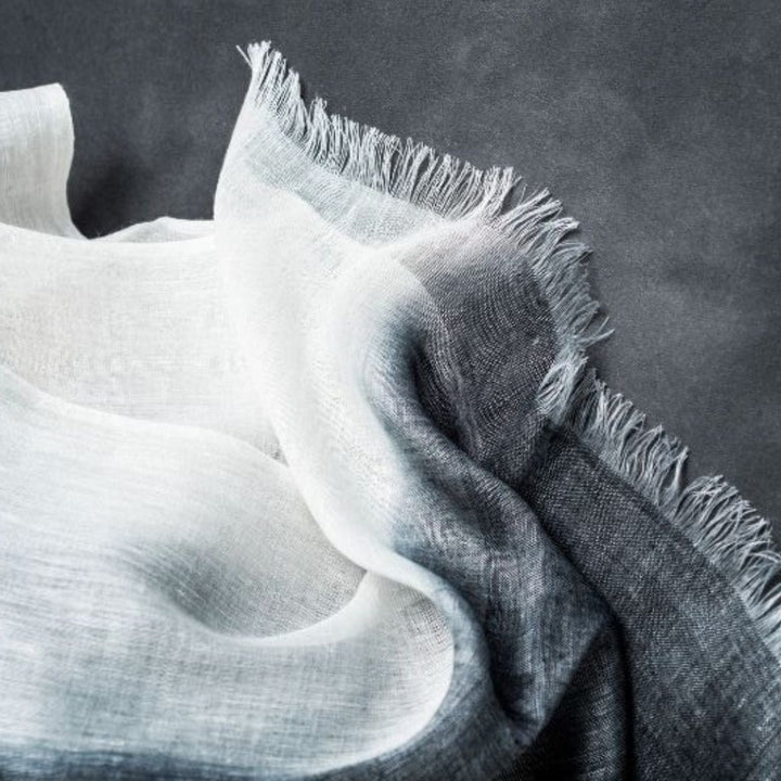 Handcrafted Linen Silk Ombre Scarf, 35" x 79", Granite