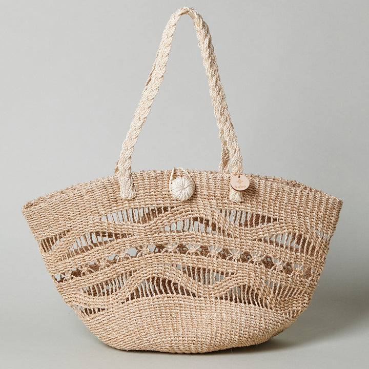 Handcrafted Abaca Woven Market Tote, 18" x 9"