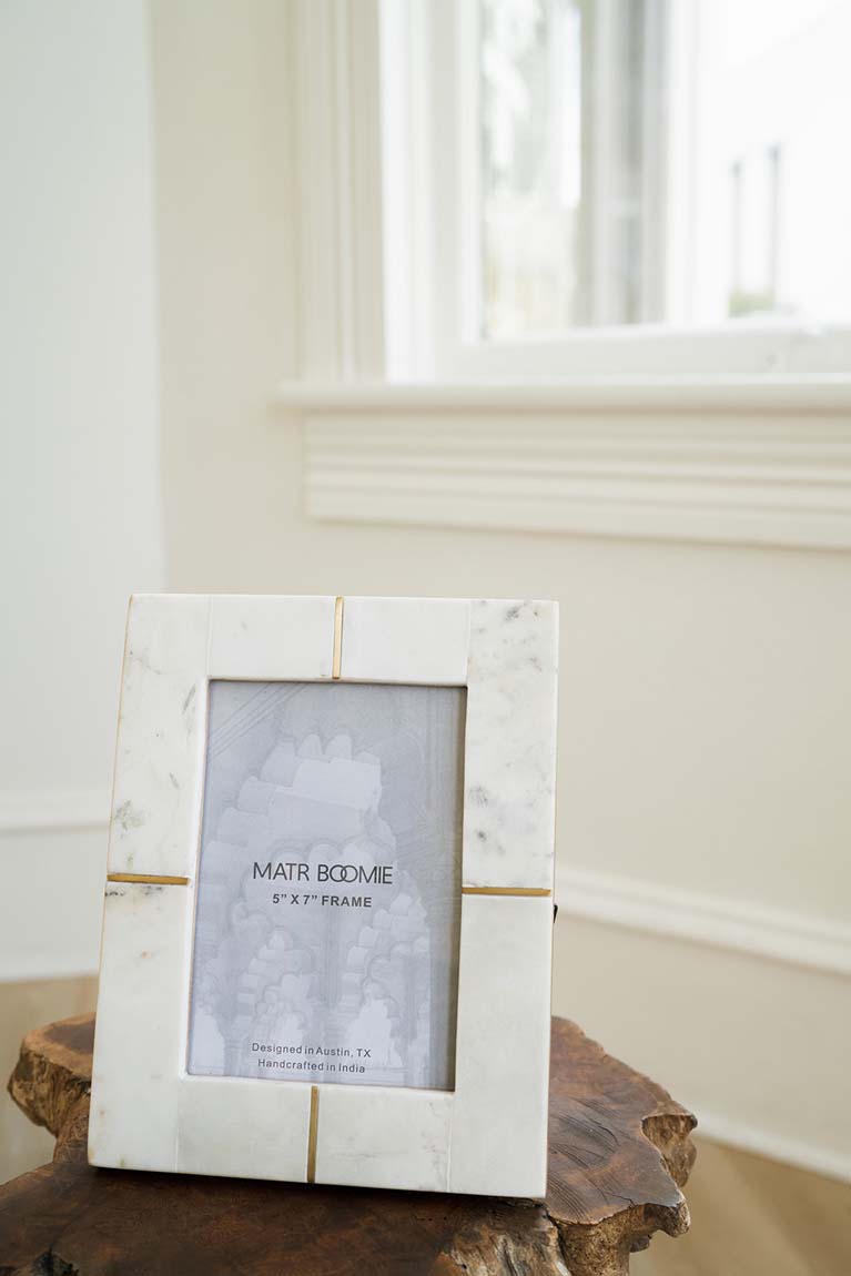 Fair Trade Carved Marble &amp; Brass Inlay Frame, 5" x 7"