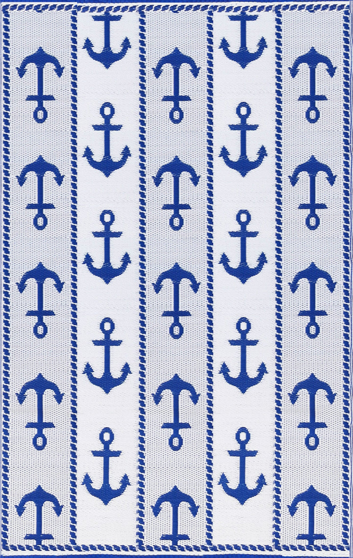 Recycled PET Anchor Outdoor Rug, Blue &amp; White