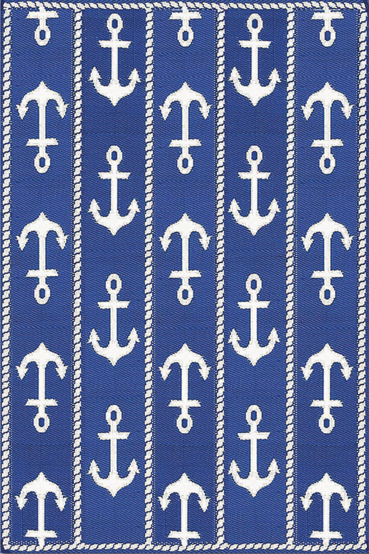 Recycled PET Anchor Outdoor Rug, Blue &amp; White