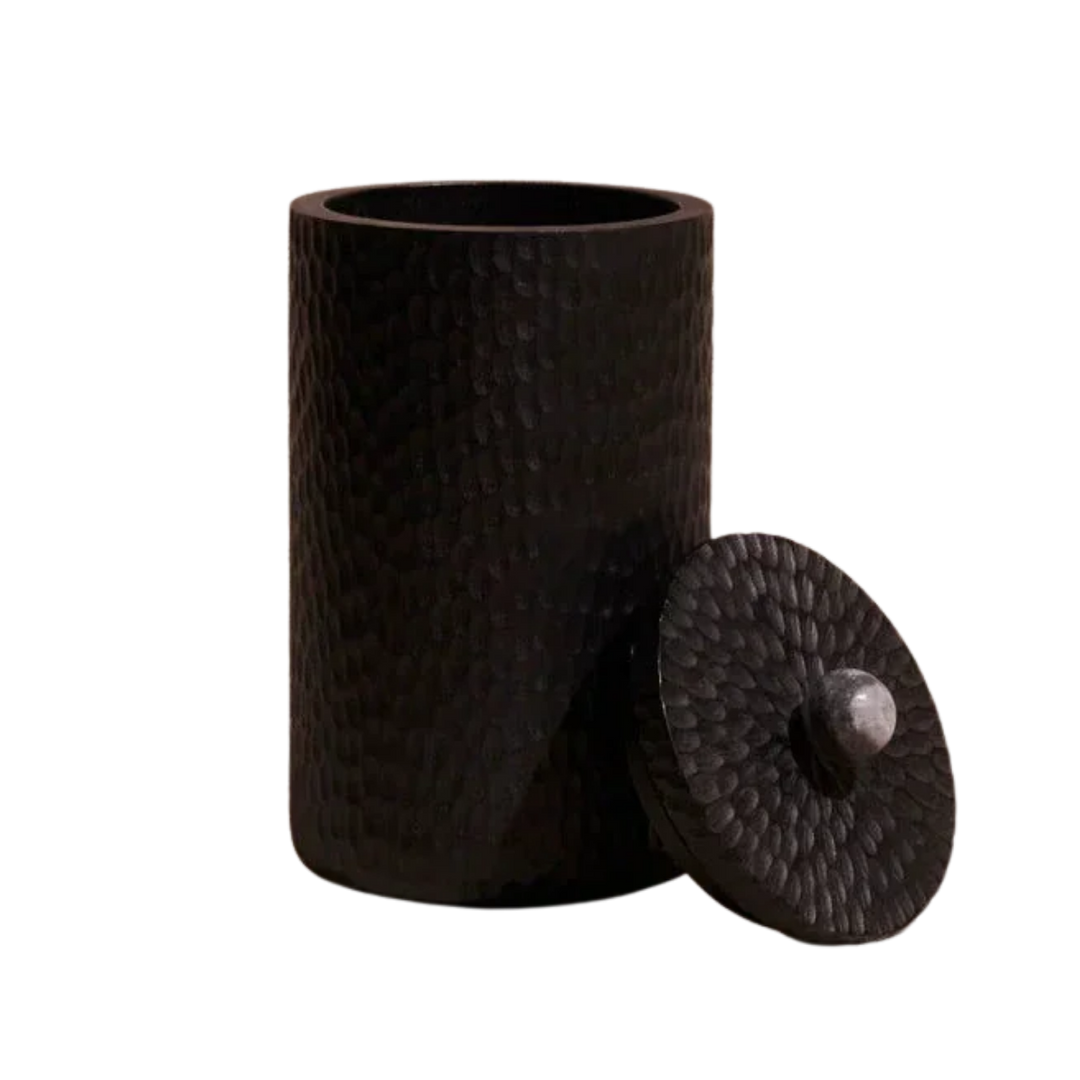 Acacia Wood Black Marble Canister Large