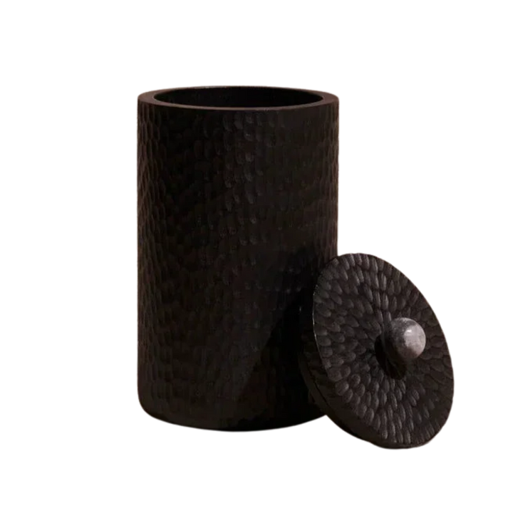 Acacia Wood Black Marble Canister Large