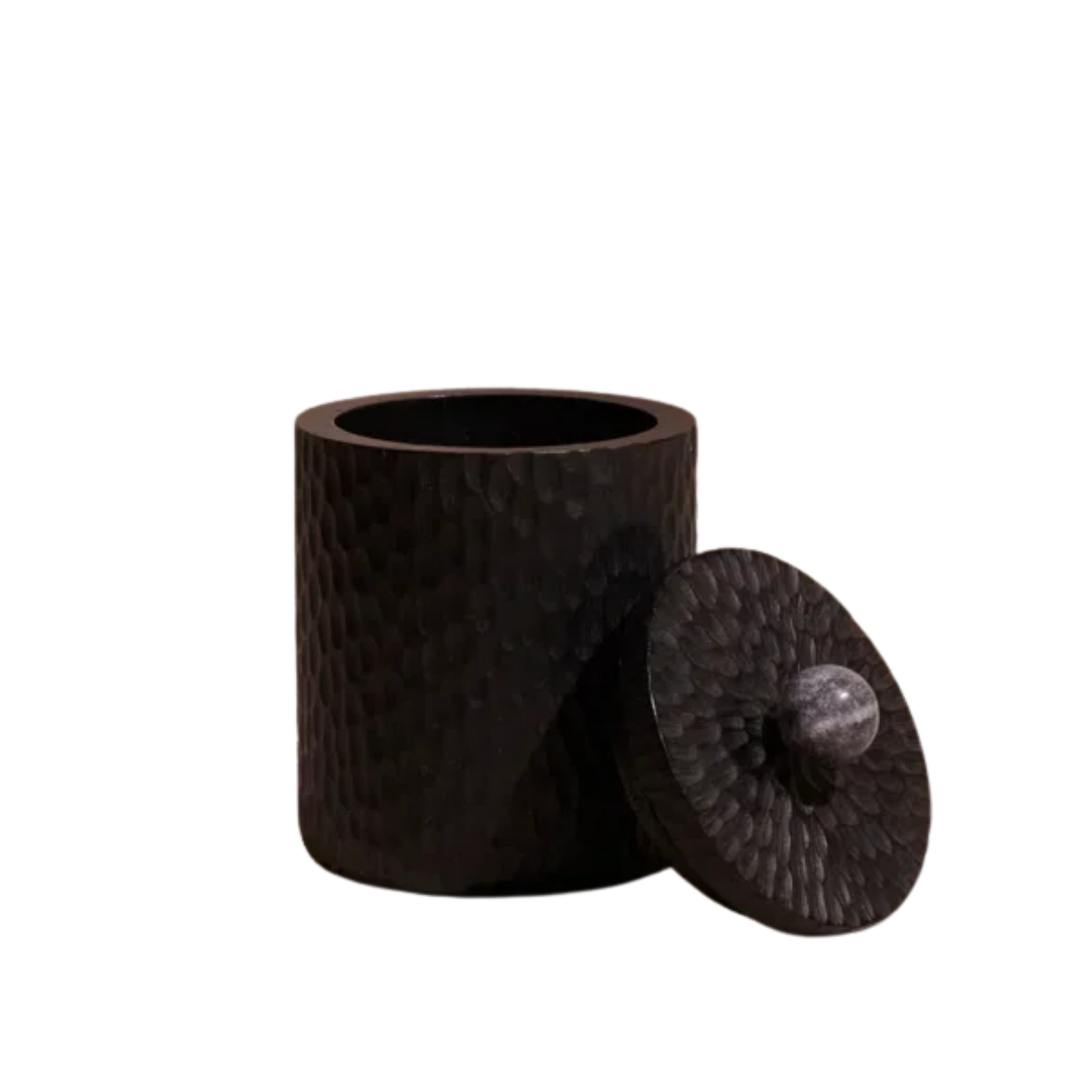 Acacia Wood Black Marble Canister Medium