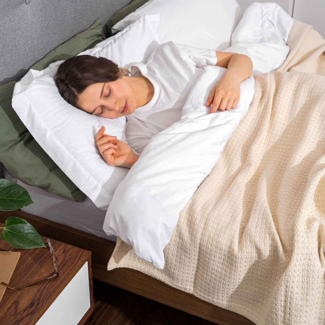 Organic Cotton Basket Weave Throw Blanket, Ivory