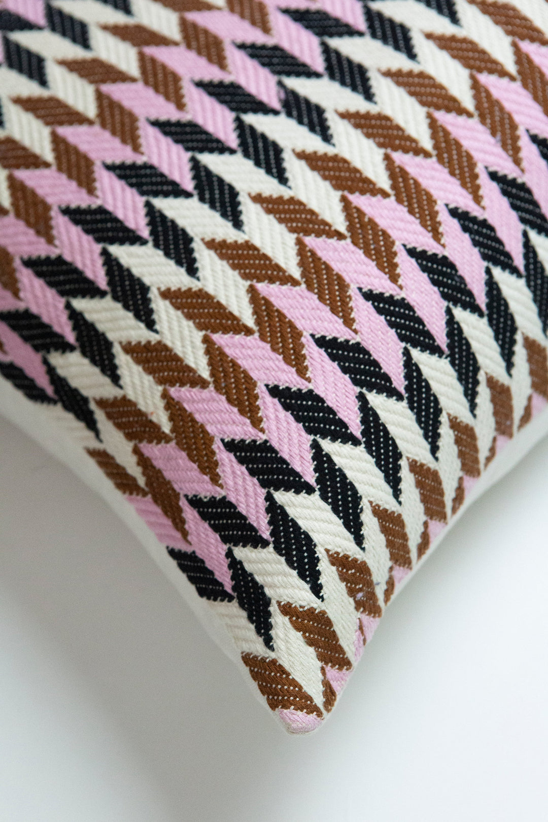 Handwoven Cotton Throw Pillow, 20" x 20" Pink &amp; Brown