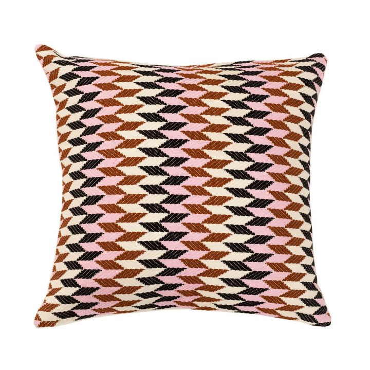 Handwoven Cotton Throw Pillow, 20" x 20" Pink &amp; Brown