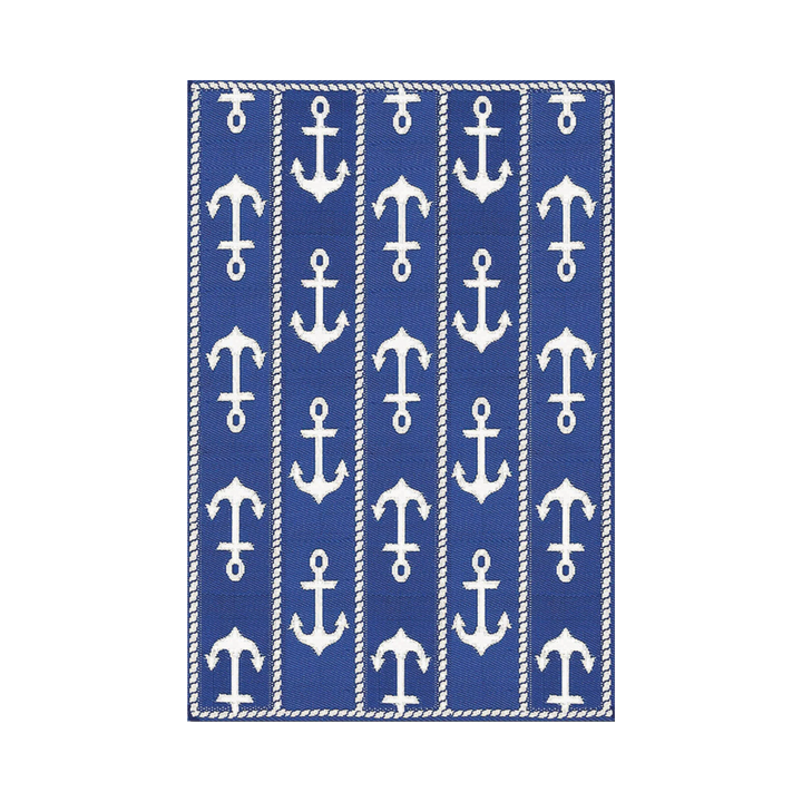 Anchor Blue White Outdoor Rug