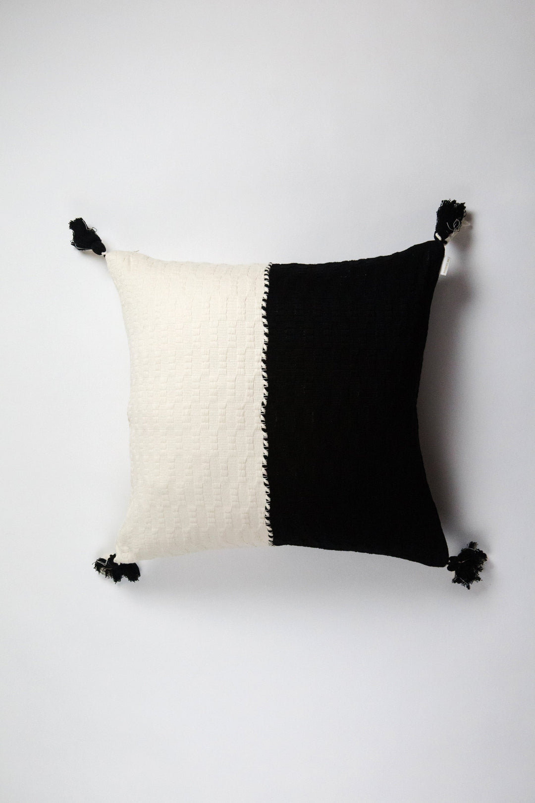 Handwoven Organic Cotton Colorblock Throw Pillow, Black and White