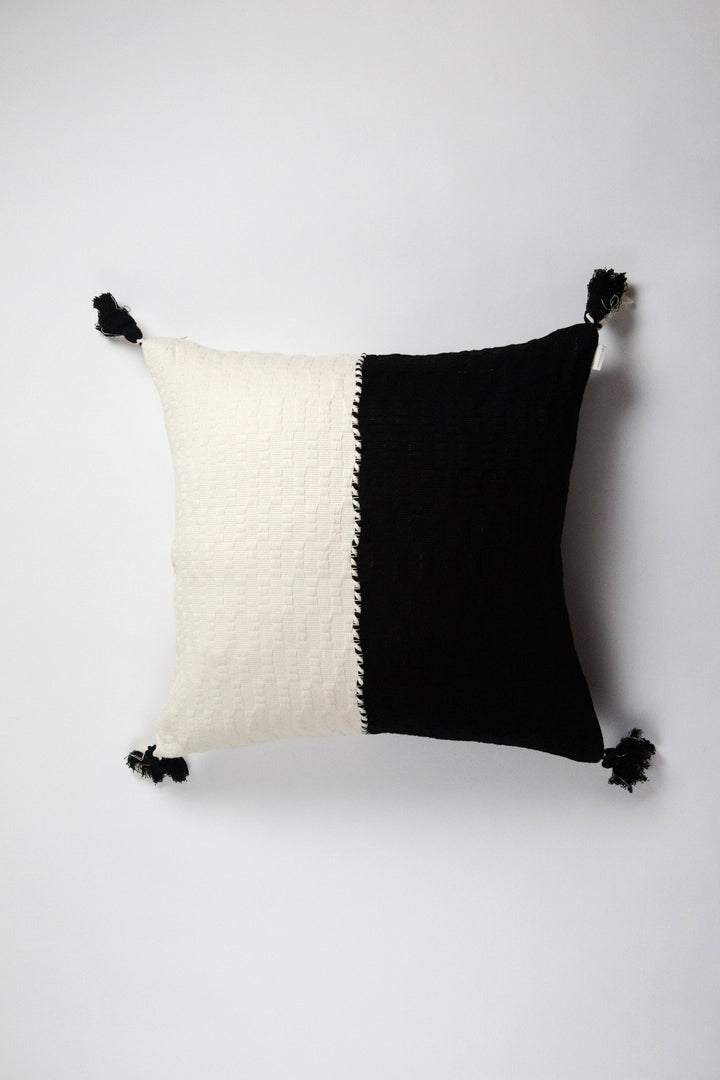 Handwoven Organic Cotton Colorblock Throw Pillow, Black and White