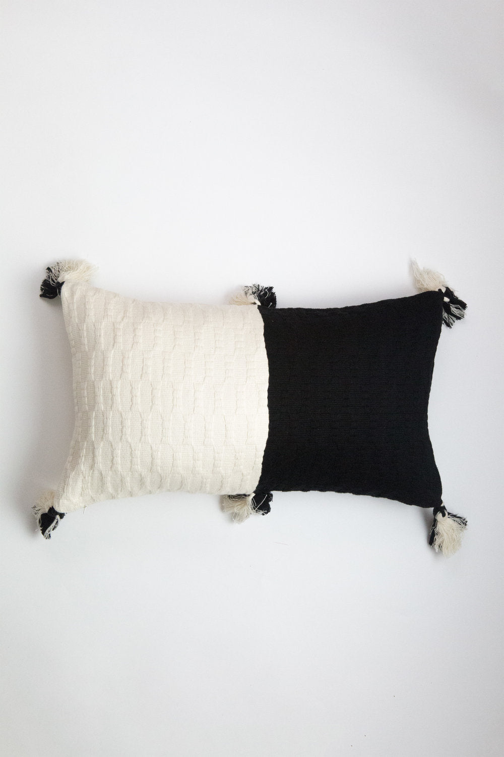 Handwoven Organic Cotton Colorblock Throw Pillow, Black and White