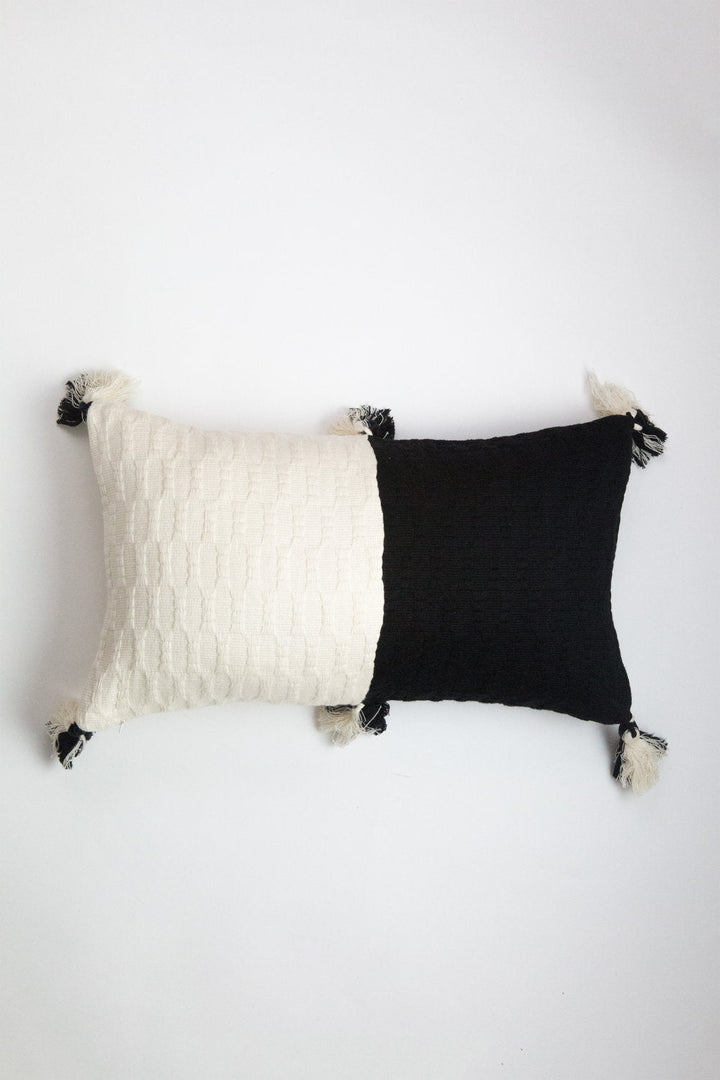 Handwoven Organic Cotton Colorblock Throw Pillow, Black and White