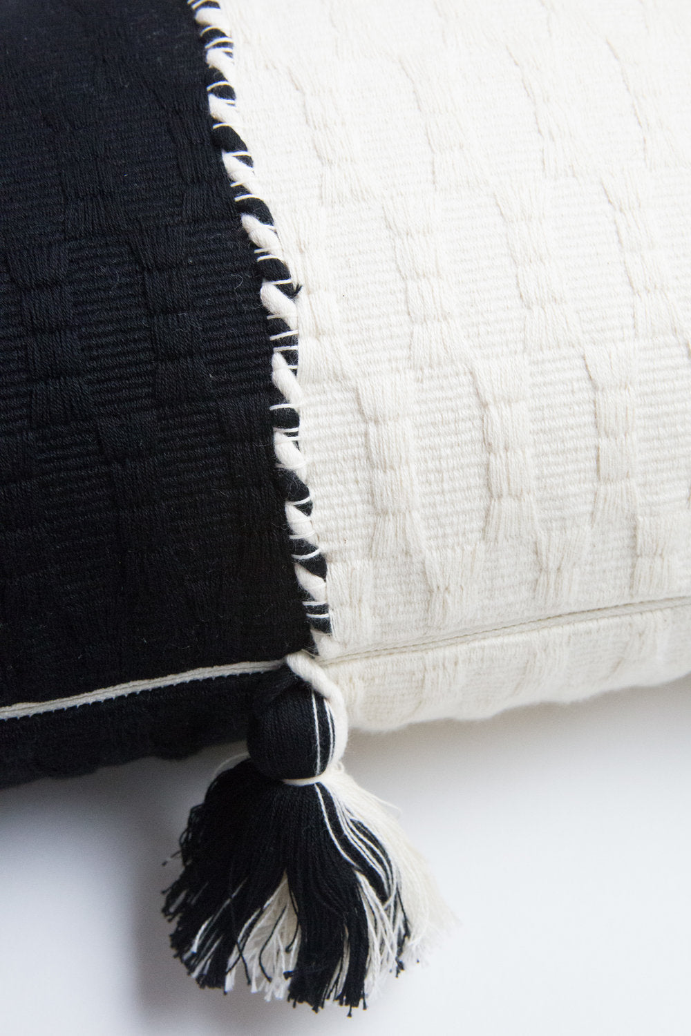 Handwoven Organic Cotton Colorblock Throw Pillow, Black and White