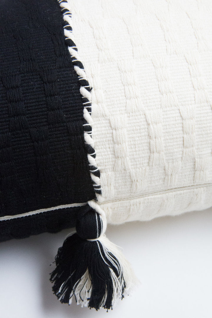 Handwoven Organic Cotton Colorblock Throw Pillow, Black and White