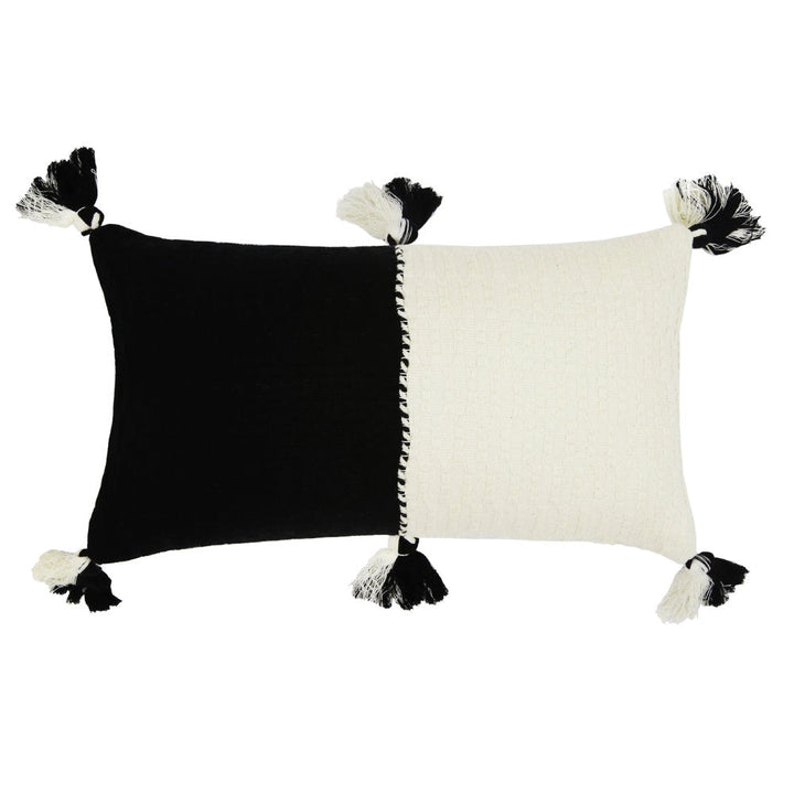 Handwoven Organic Cotton Colorblock Throw Pillow, Black and White