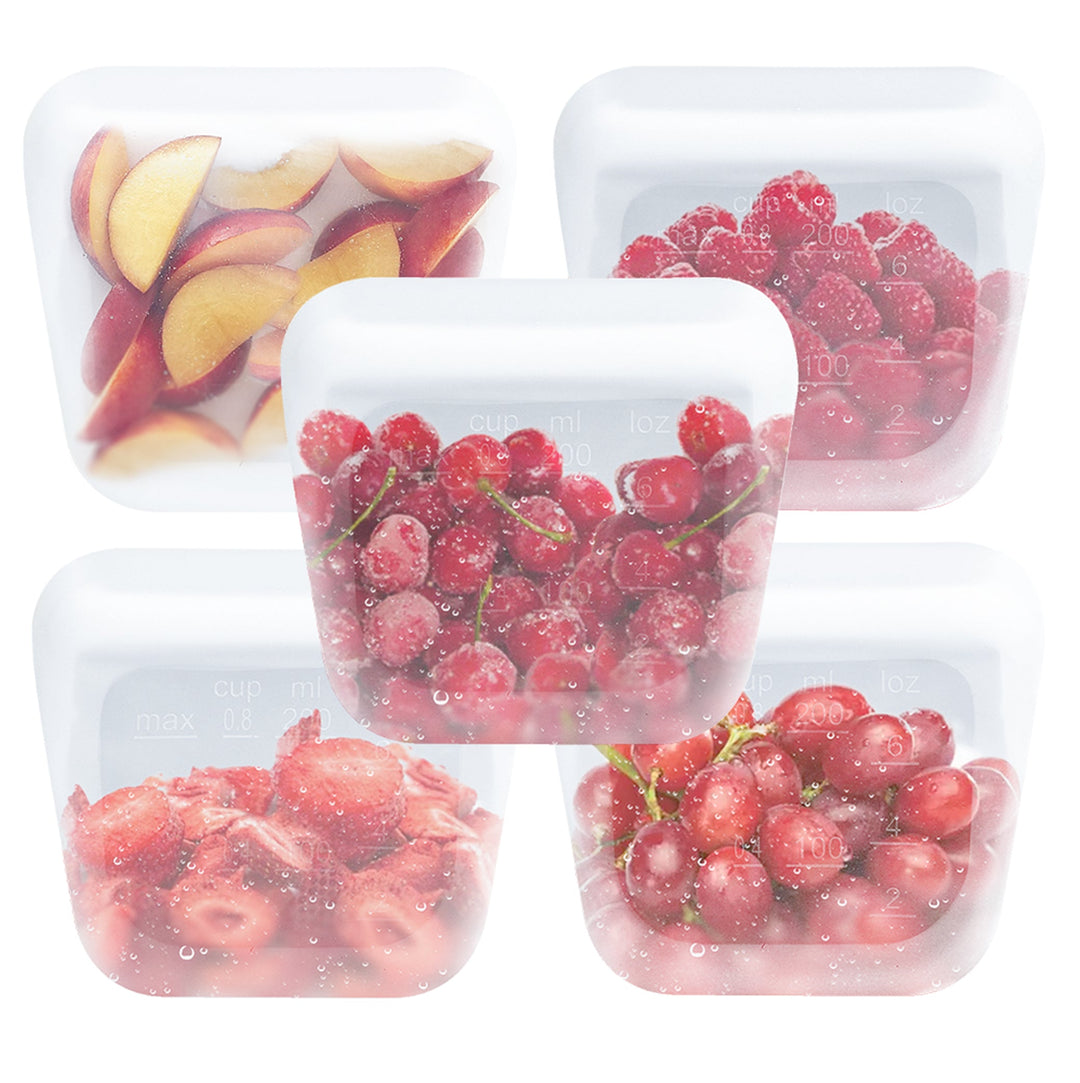 Leak-Proof Food-Grade Silicone Food Storage Bags, 5 Ct.