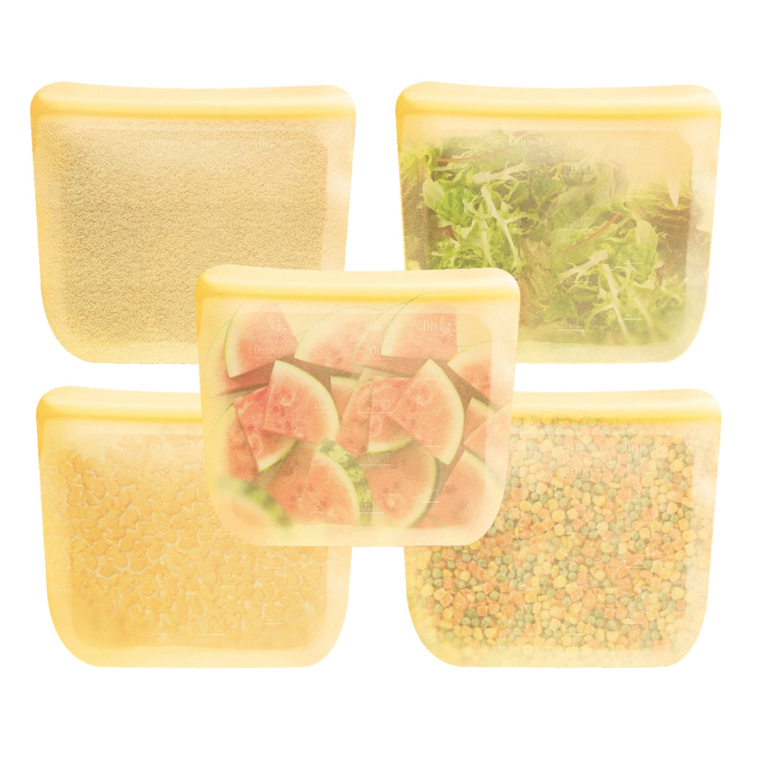 Leak-Proof Food-Grade Silicone Food Storage Bags, 5 Ct.