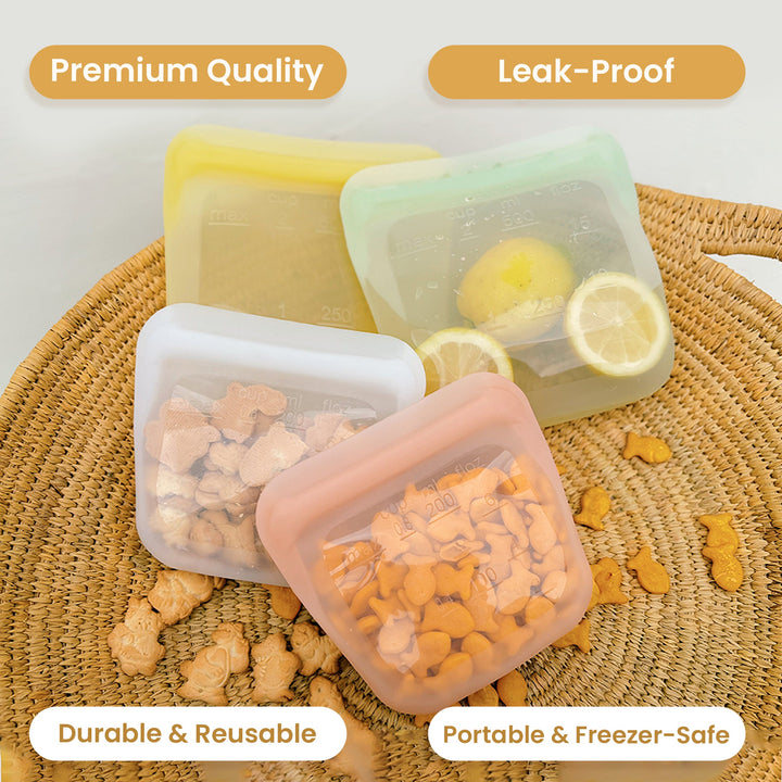 Leak-Proof Food-Grade Silicone Food Storage Bags, 5 Ct.