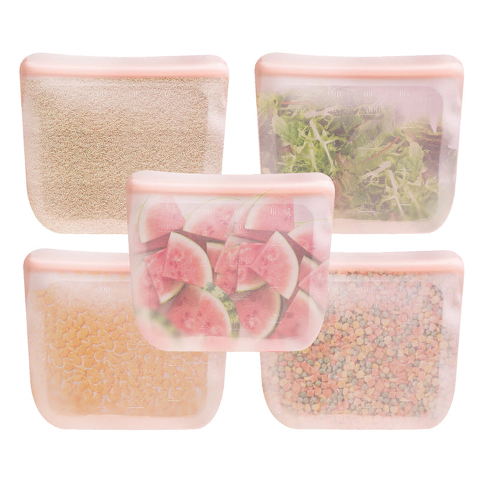 Leak-Proof Food-Grade Silicone Food Storage Bags, 5 Ct.