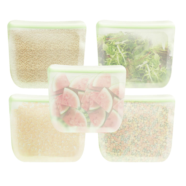 Leak-Proof Food-Grade Silicone Food Storage Bags, 5 Ct.