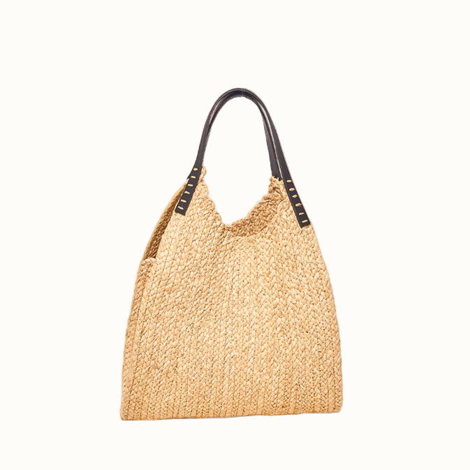 Handcrafted Raffia &amp; Leather Tote, 13.5"