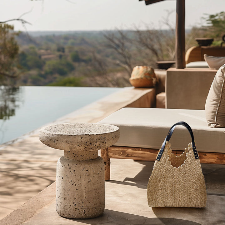 Handcrafted Raffia &amp; Leather Tote, 13.5"