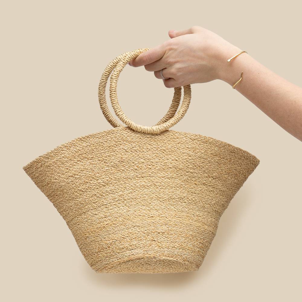 Handcrafted Raffia Mini Ring Bag, Natural, 13.5"