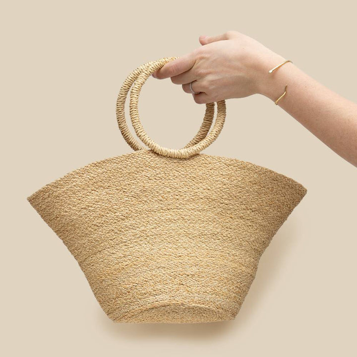 Handcrafted Raffia Mini Ring Bag, Natural, 13.5"