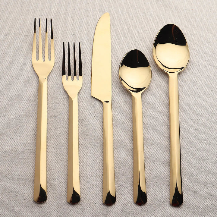 PVD Stainless Steel Flatware Set, Gold, 5 Ct.