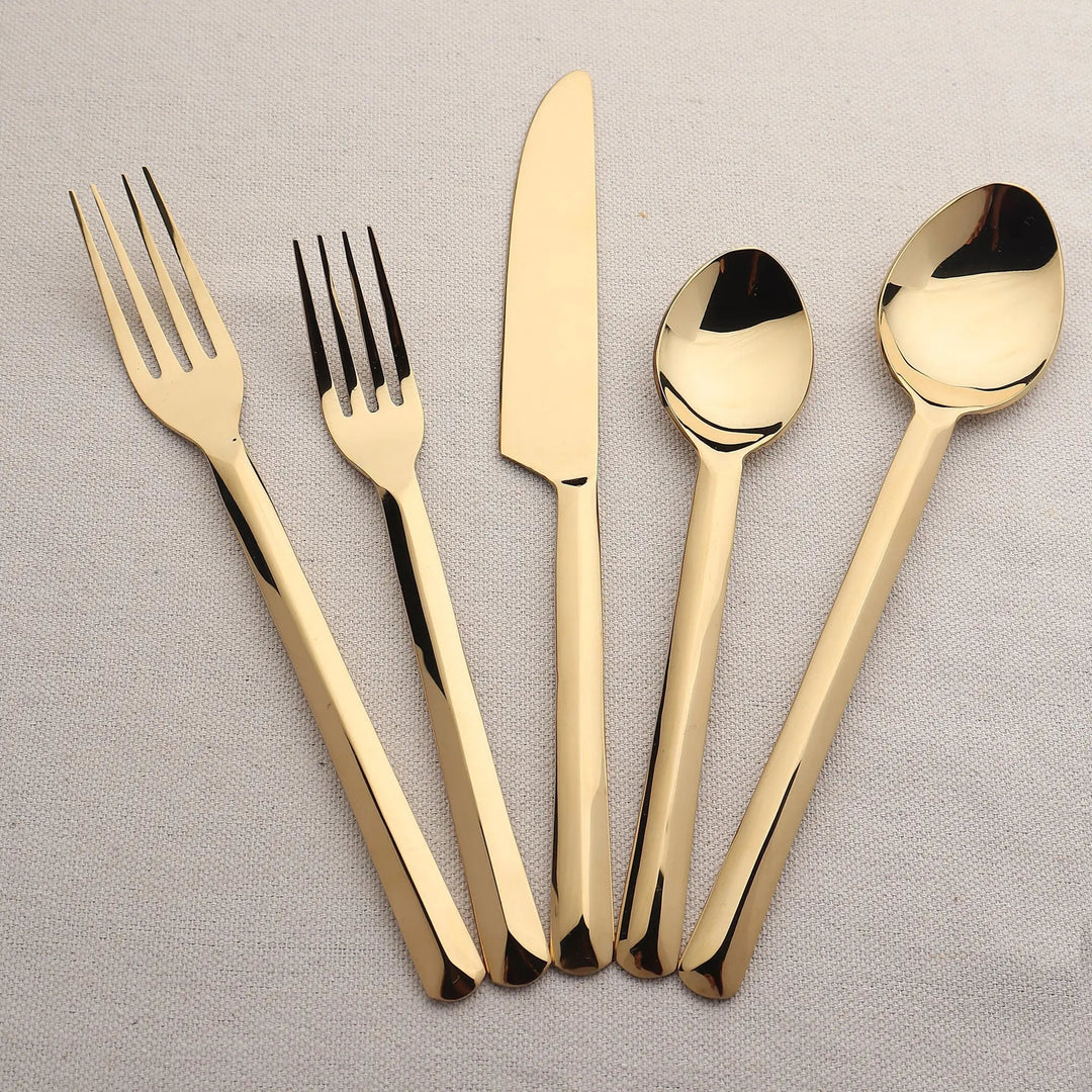 PVD Stainless Steel Flatware Set, Gold, 5 Ct.