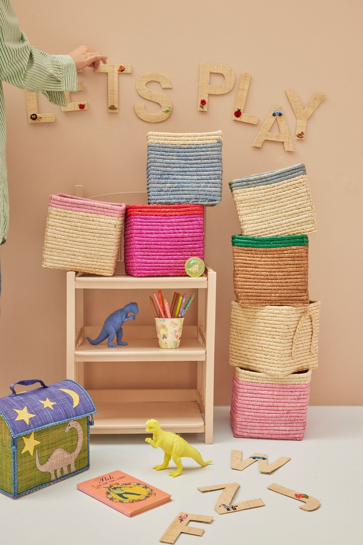 Pink Top Square Raffia Basket