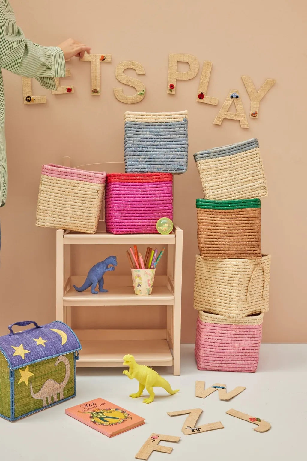 Pink Top Square Raffia Basket