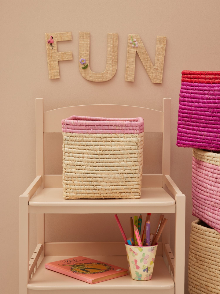 Pink Top Square Raffia Basket