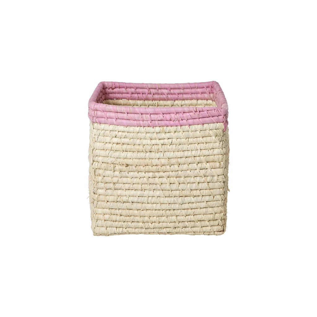 Pink Top Square Raffia Basket