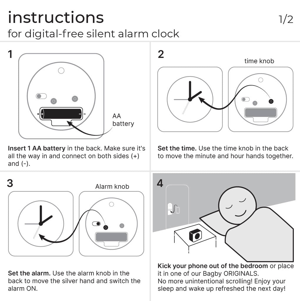 Plastic-Free Solid Wood Silent Analog Alarm Clock