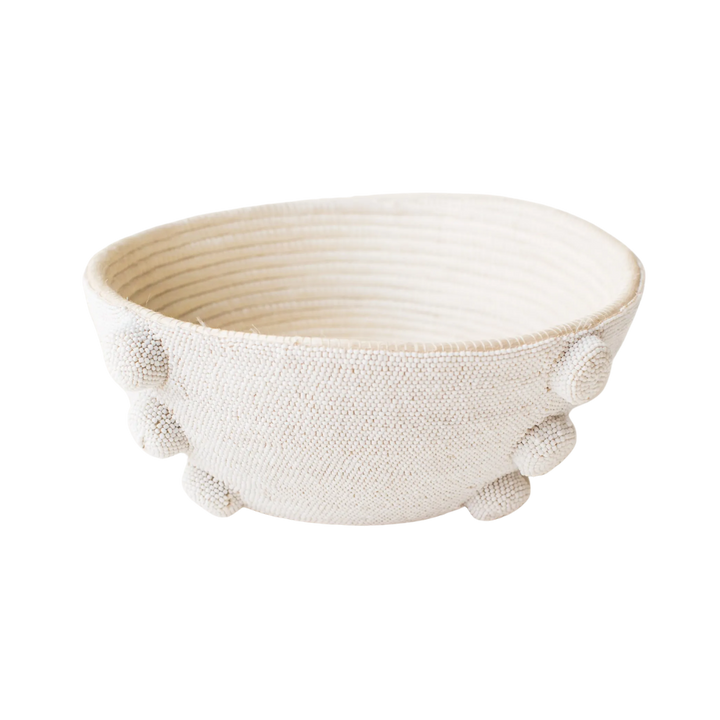 Beaded Sisal Bowl White
