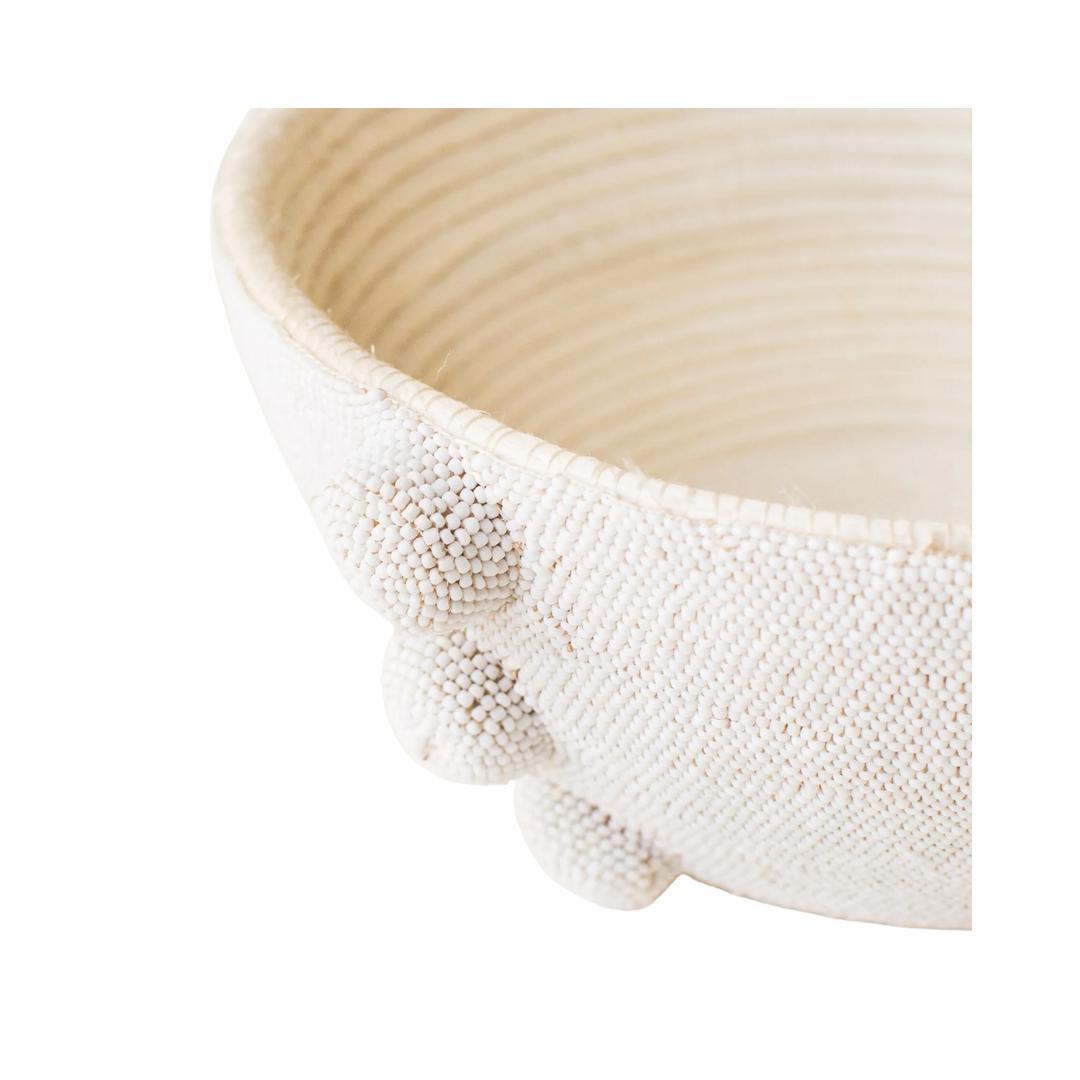 Beaded Sisal Bowl White