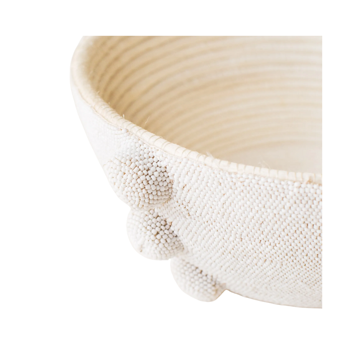 Beaded Sisal Bowl White