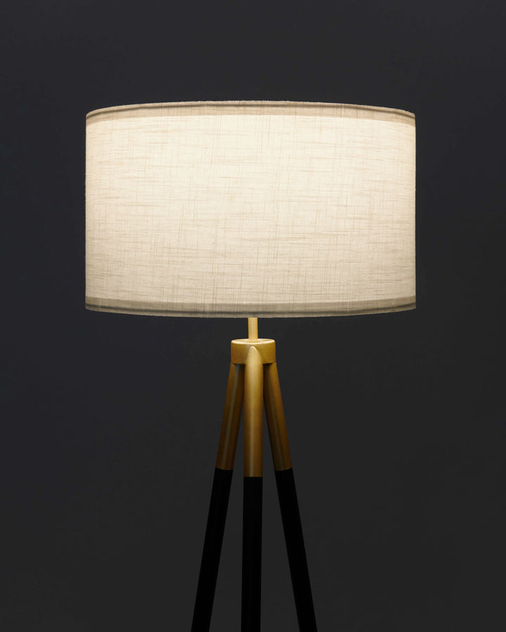 Gold Linen Drum Floor Lamp