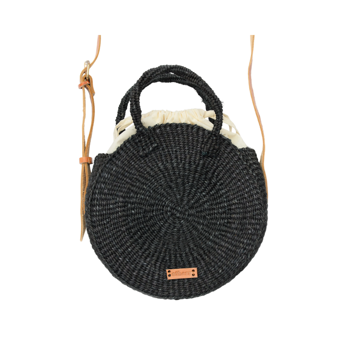 Black Sisal Leather Round Handbag