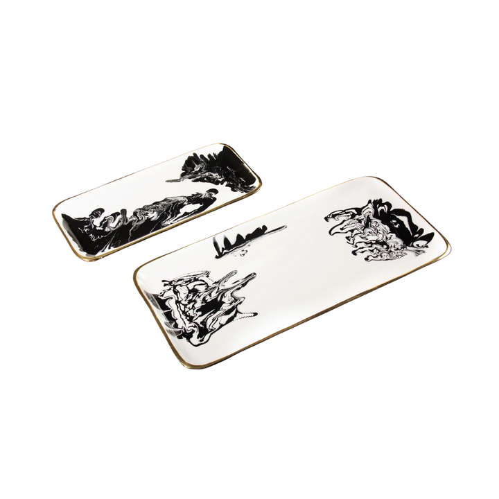 Black White Gold Enamel Serving Tray