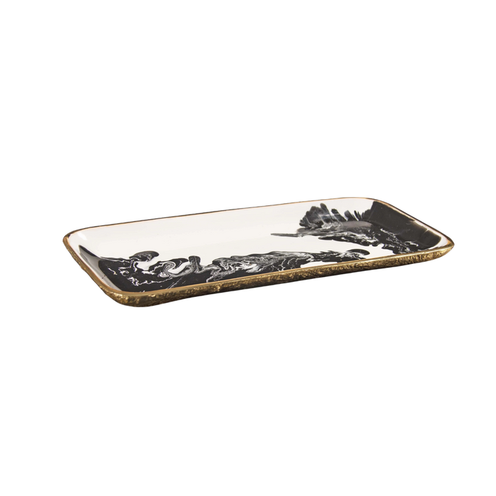 Black White Gold Enamel Serving Tray